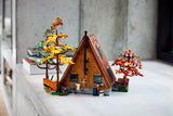 LEGO® Ideas display model of an A-Frame Cabin (21338)