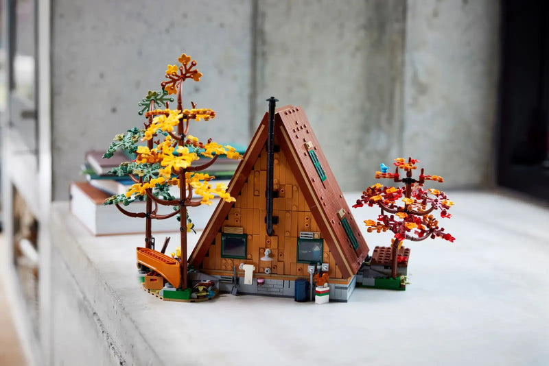 LEGO® Ideas display model of an A-Frame Cabin (21338)
