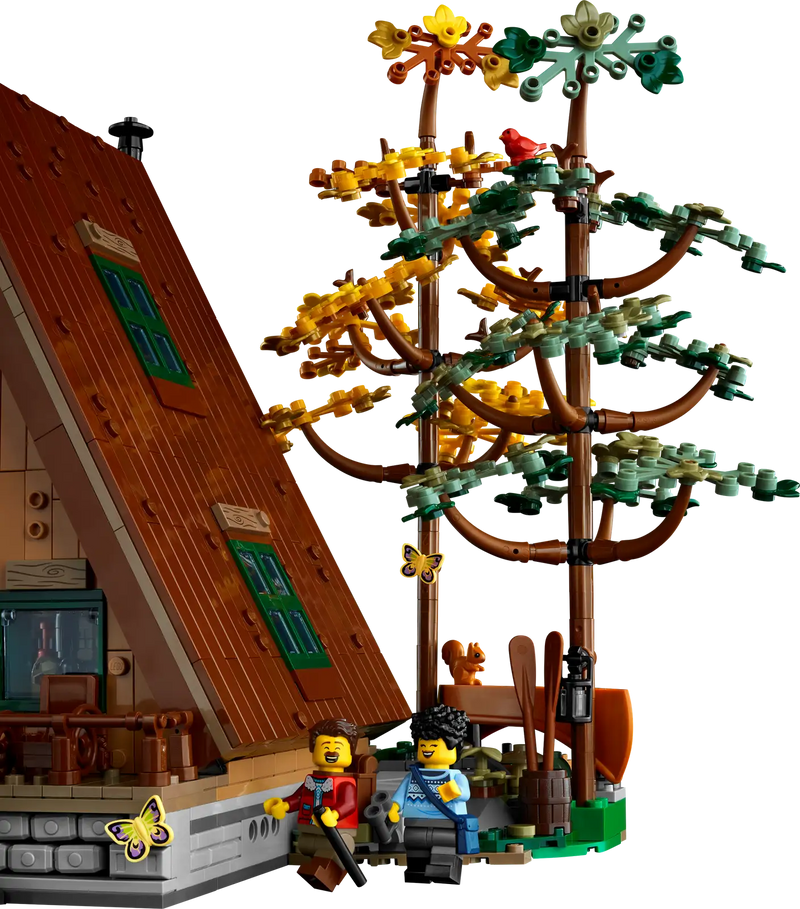 LEGO® Ideas display model of an A-Frame Cabin (21338)