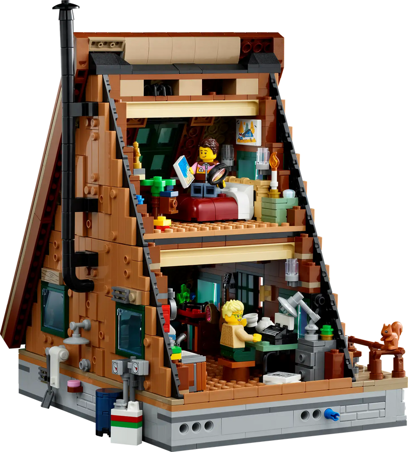 LEGO® Ideas display model of an A-Frame Cabin (21338)
