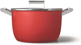 Smeg All Hobs None-Stick Casserole Pan with Lid, 26 cm Diameter, Red