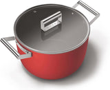 Smeg All Hobs None-Stick Casserole Pan with Lid, 26 cm Diameter, Red